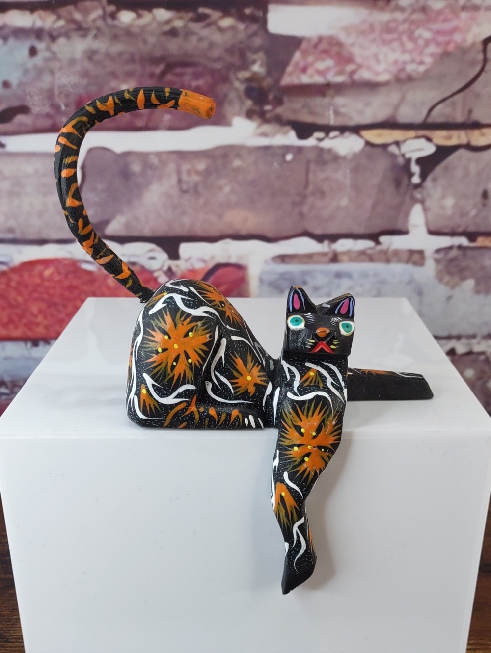 Artisan Crafted Alebrijes Cat Shelf Sitter Figurine